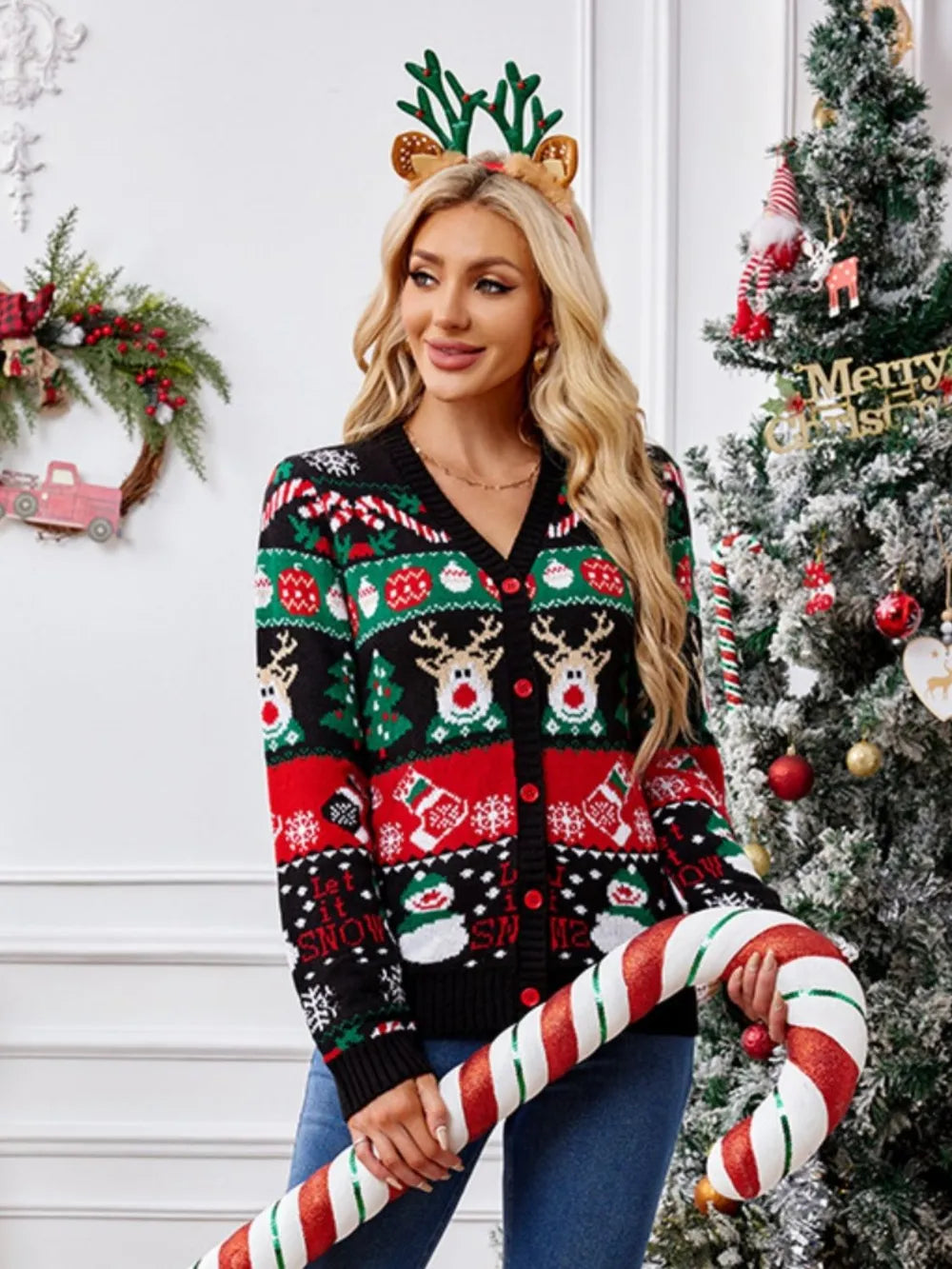 Autumn and winter new sweater jacket women's casual long sleeved Christmas sweater