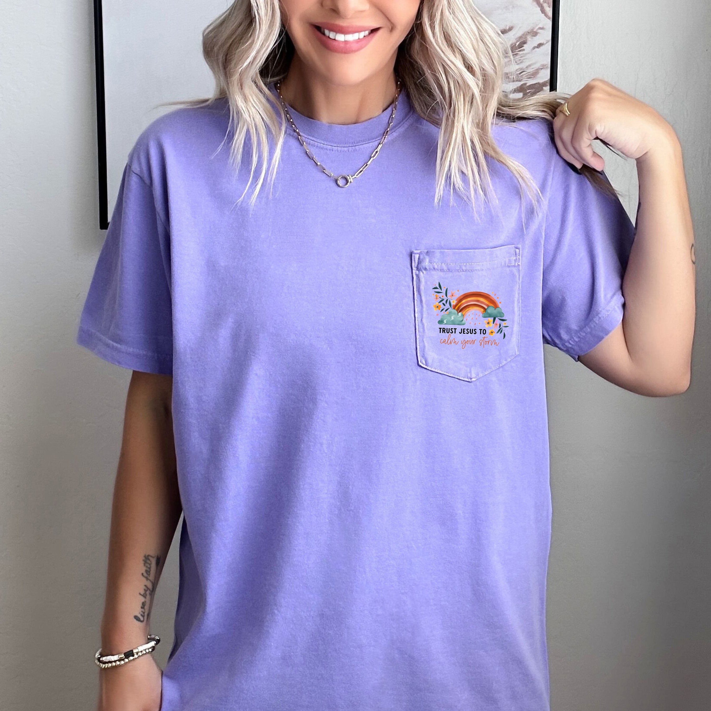 Trust Jesus to Calm your storm Comfort Colors Pocket T Shirt |Bible, Christian shirt