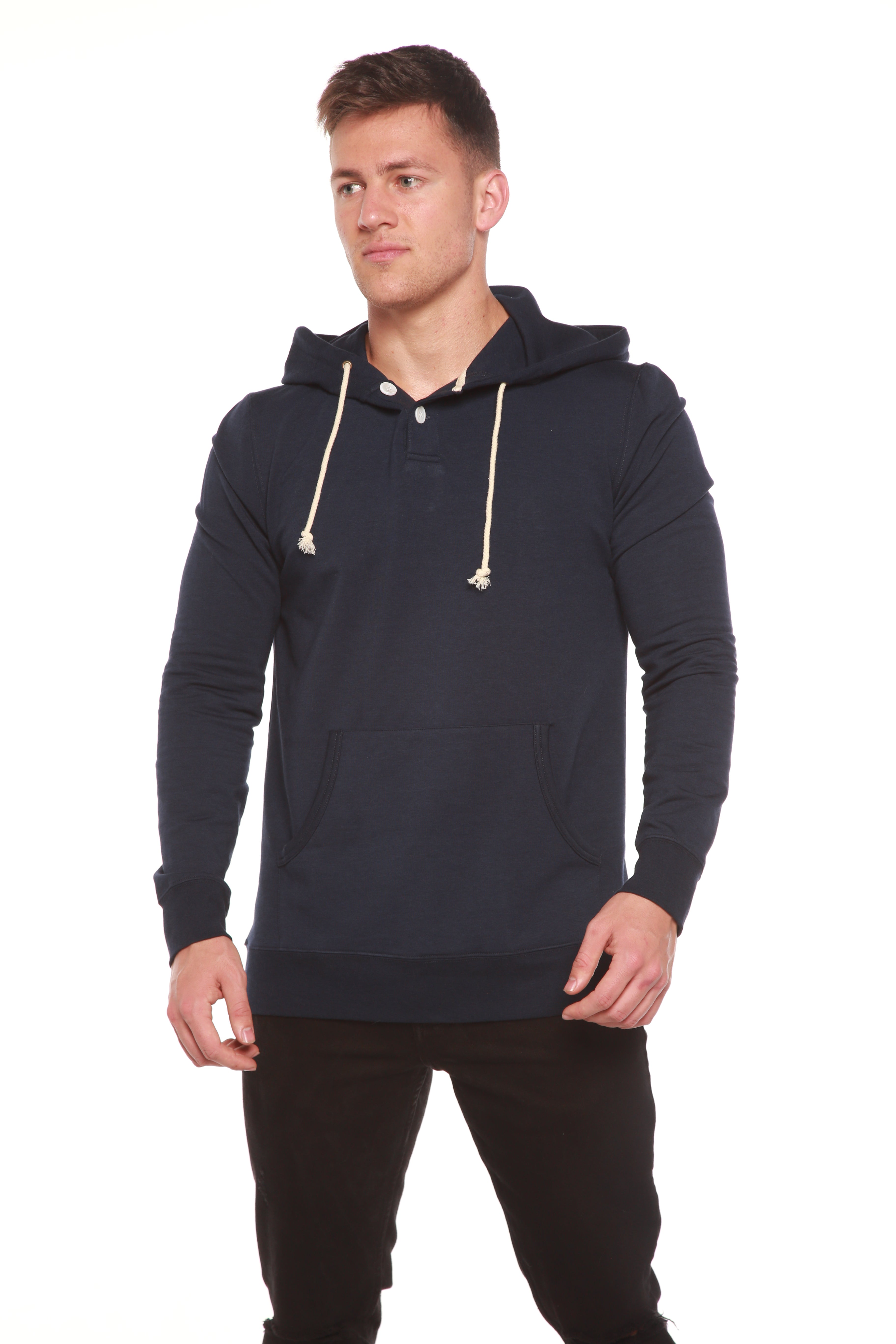 Men's Henley Style Bamboo Viscose Fleece Hoodie